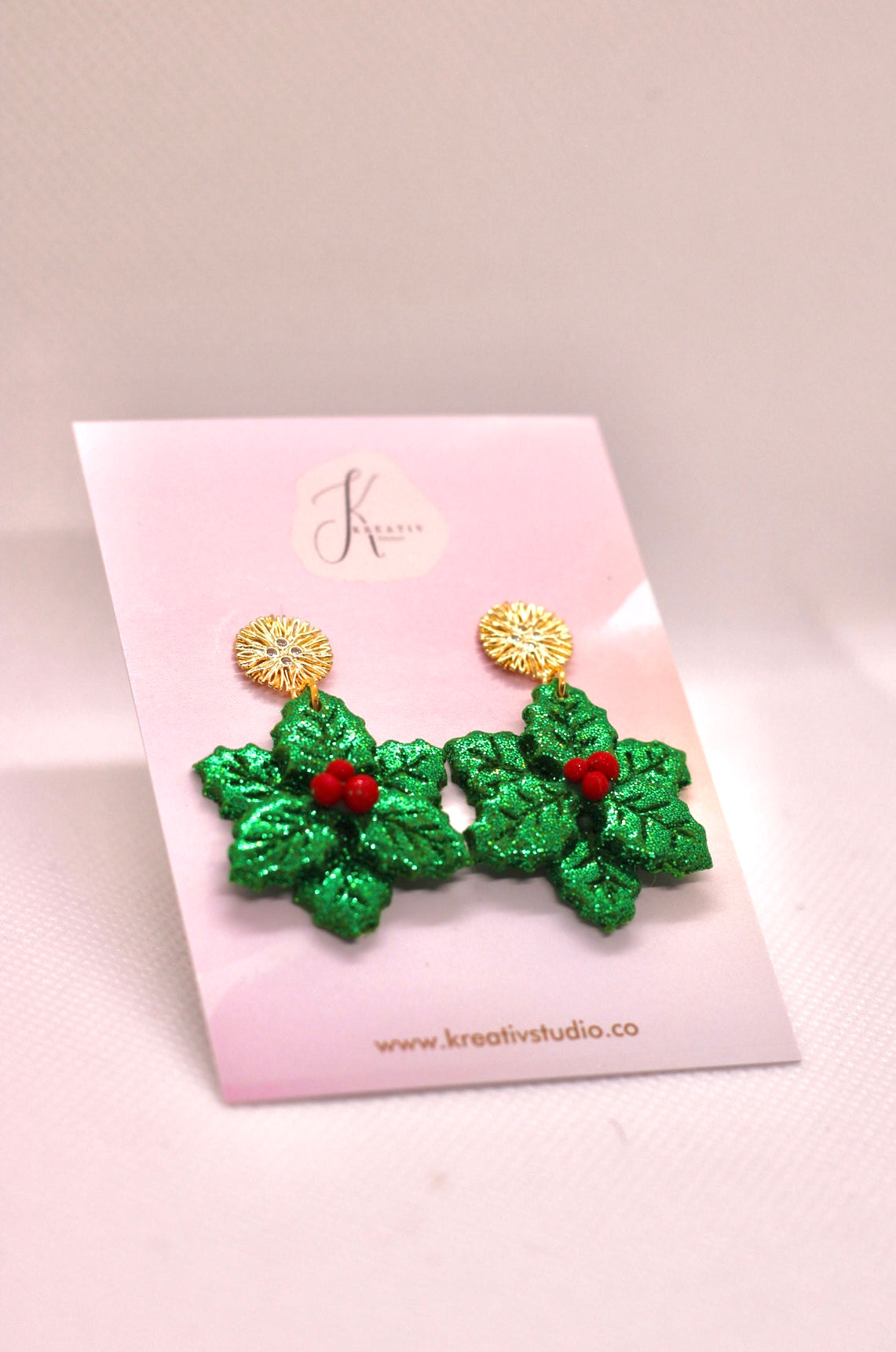 Green ornament polymer clay earrings