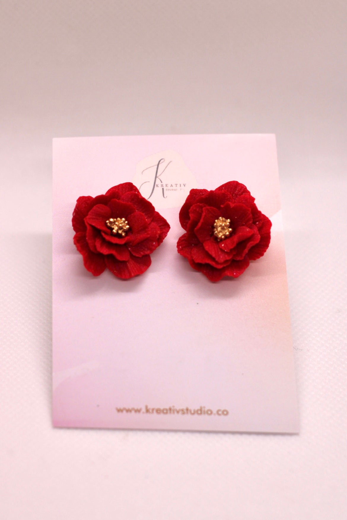 Red flower polymer clay earrings