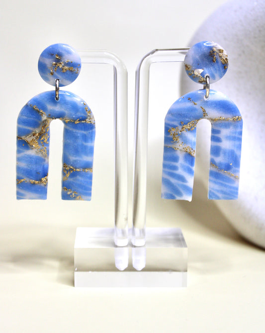 Aqua Blue Arch lightweight clay earrings and sensitive skin friendly jewelry - Kreativ Studio