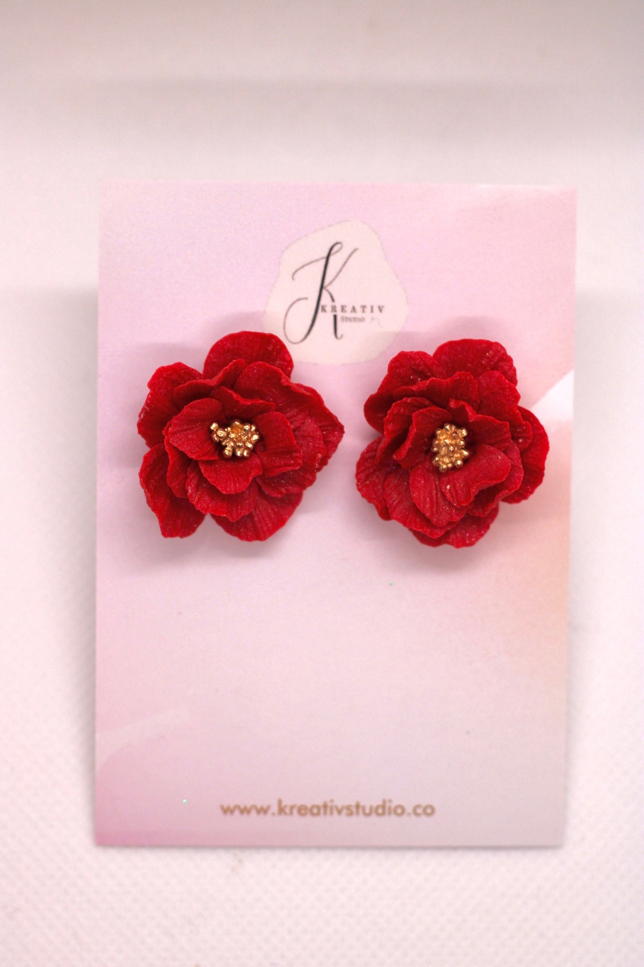 Red flower polymer clay earrings