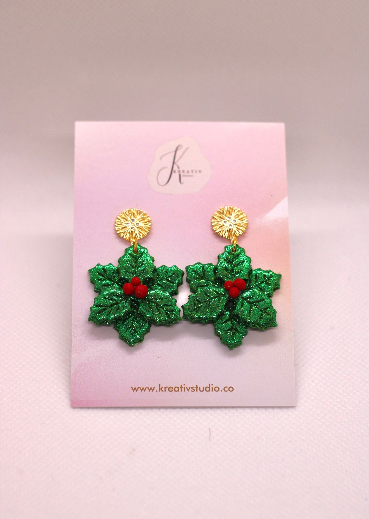 Green ornament polymer clay earrings