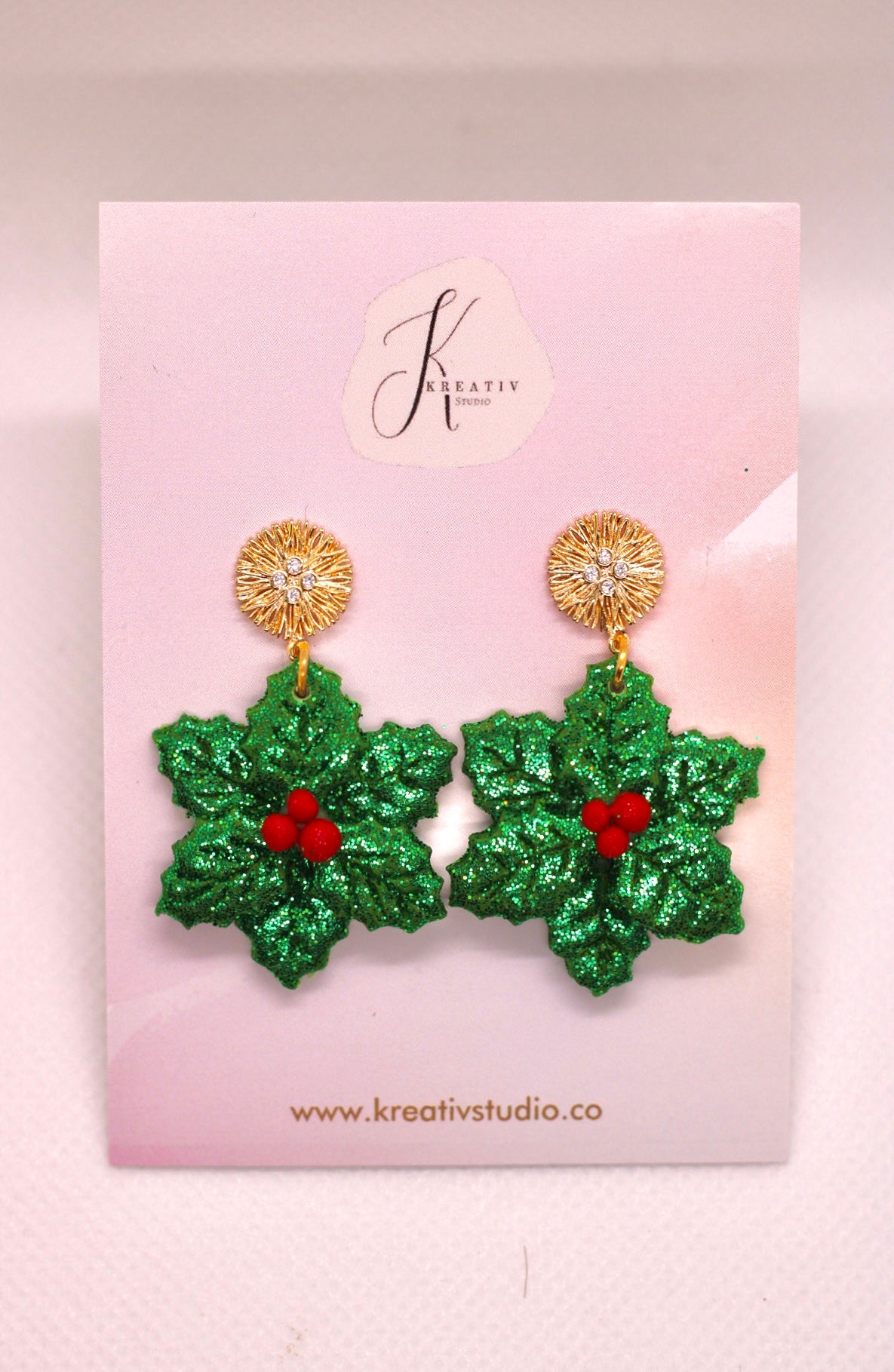 Green ornament polymer clay earrings