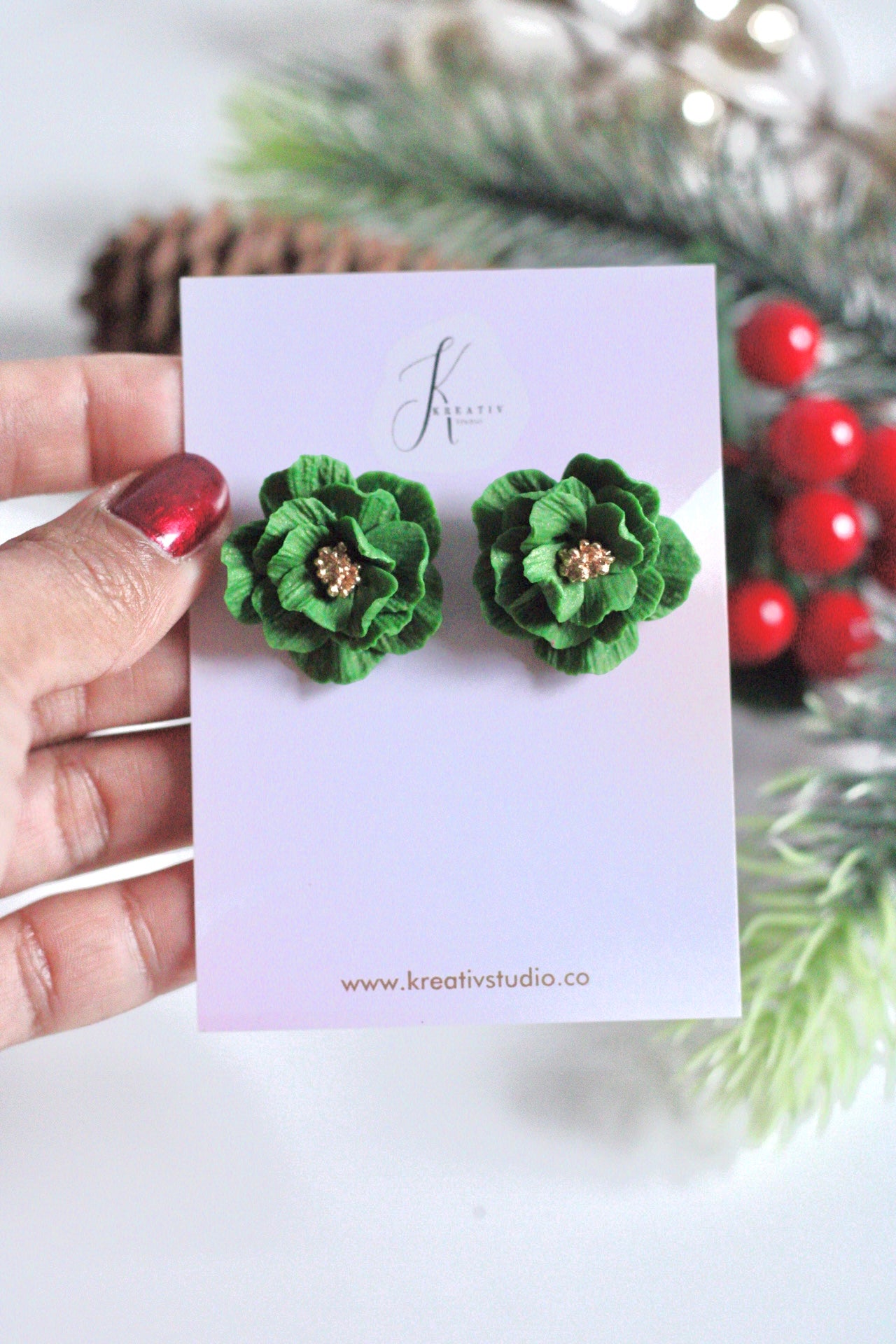 Green flower polymer clay