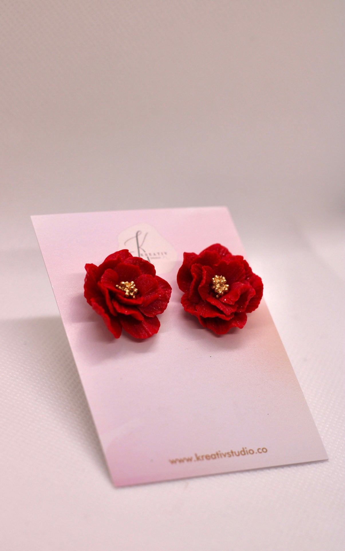 Red flower polymer clay earrings